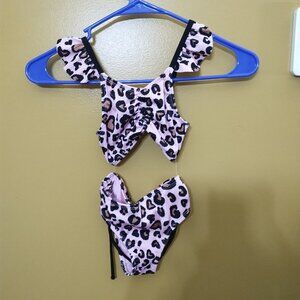 NWOT Girls Wave Zone Pink Leopard Ruffled Bikini YXS (4/5)